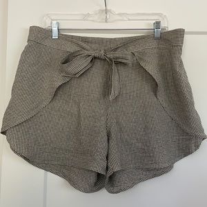 Patagonia windowpane linen shorts with tie-front detail